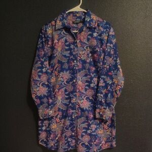 Lauren Ralph Lauren Blue Floral Button Down Shirt Dress